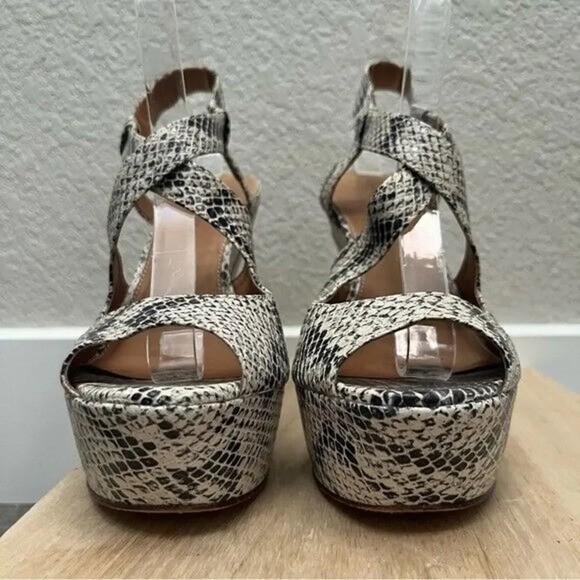 Anthropologie Liefsdottir Black & White Snake Print Wedge Sandals 7 - Picture 5 of 8